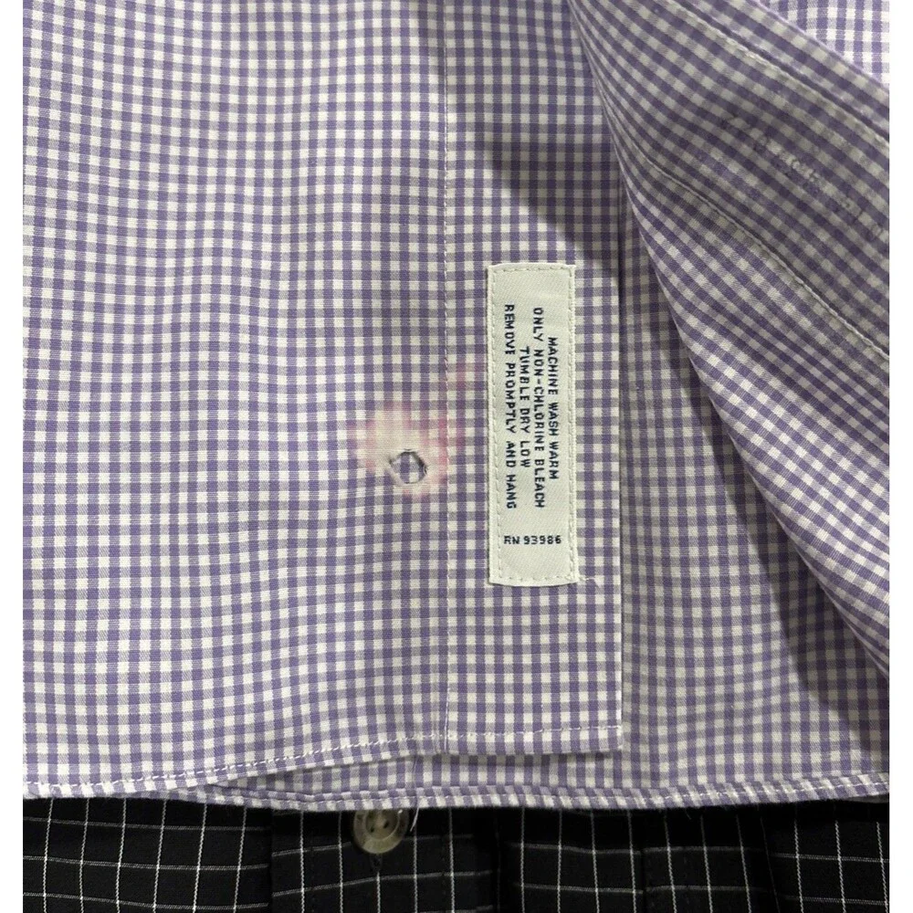 Brooks Brothers USA Men’s 17-35 Shirt Purple Check Dress Cotton Long Sleeve READ